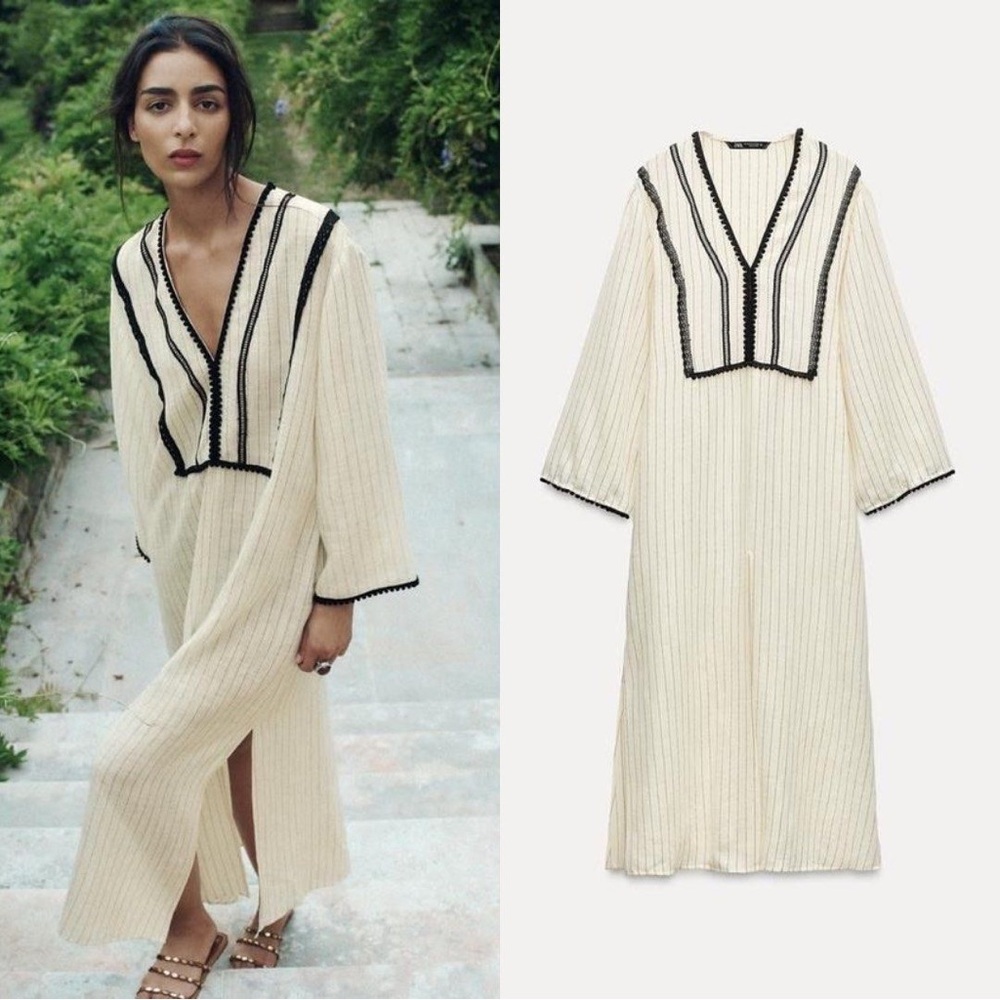 NWT Zara Cream and Black Striped Dress